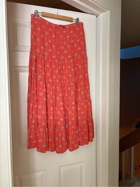 Free People Coral Tiered Floral Maxi Skirt